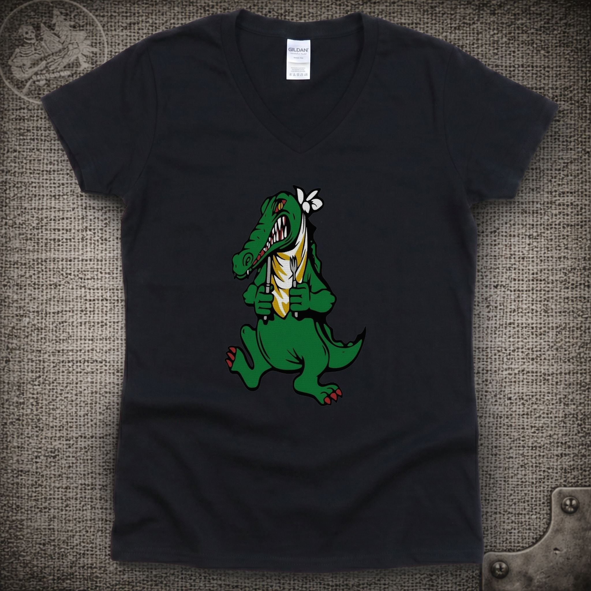 Alligator Guitar | Jerry Garcia Shakedown Lot Style Ladies V-Neck Tee