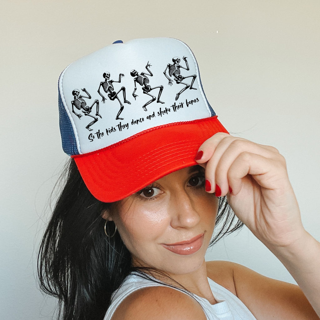 Throwing Stones | Grateful Dead Inspired Dancing Skeletons Trucker Hat