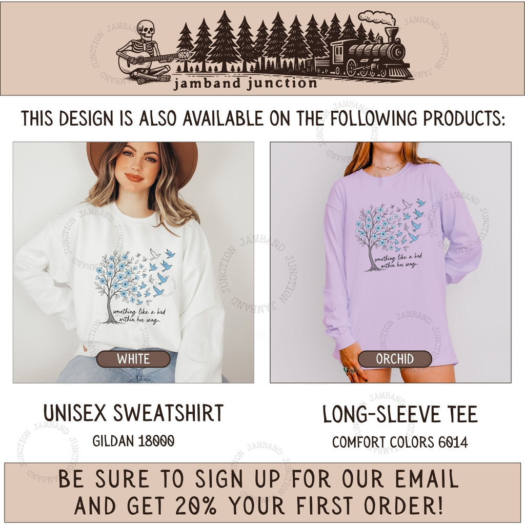 Birdsong design also available on long sleeve and sweatshirt