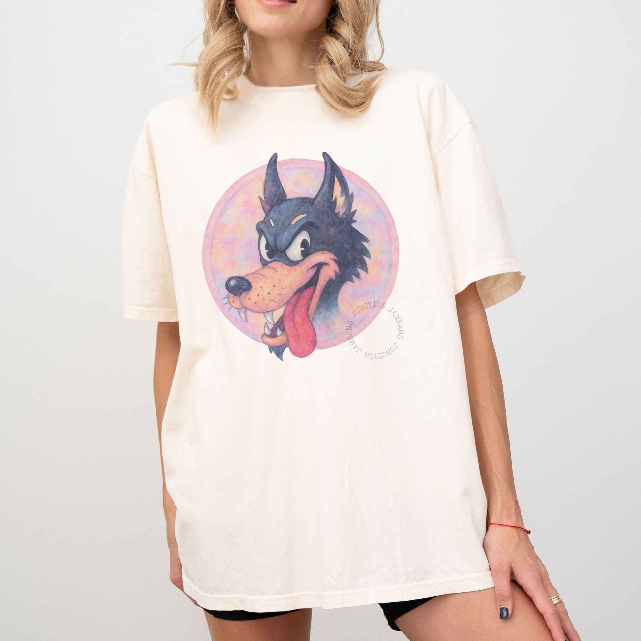 Dire Wolf artwork shirt in pastel Shakedown lot style