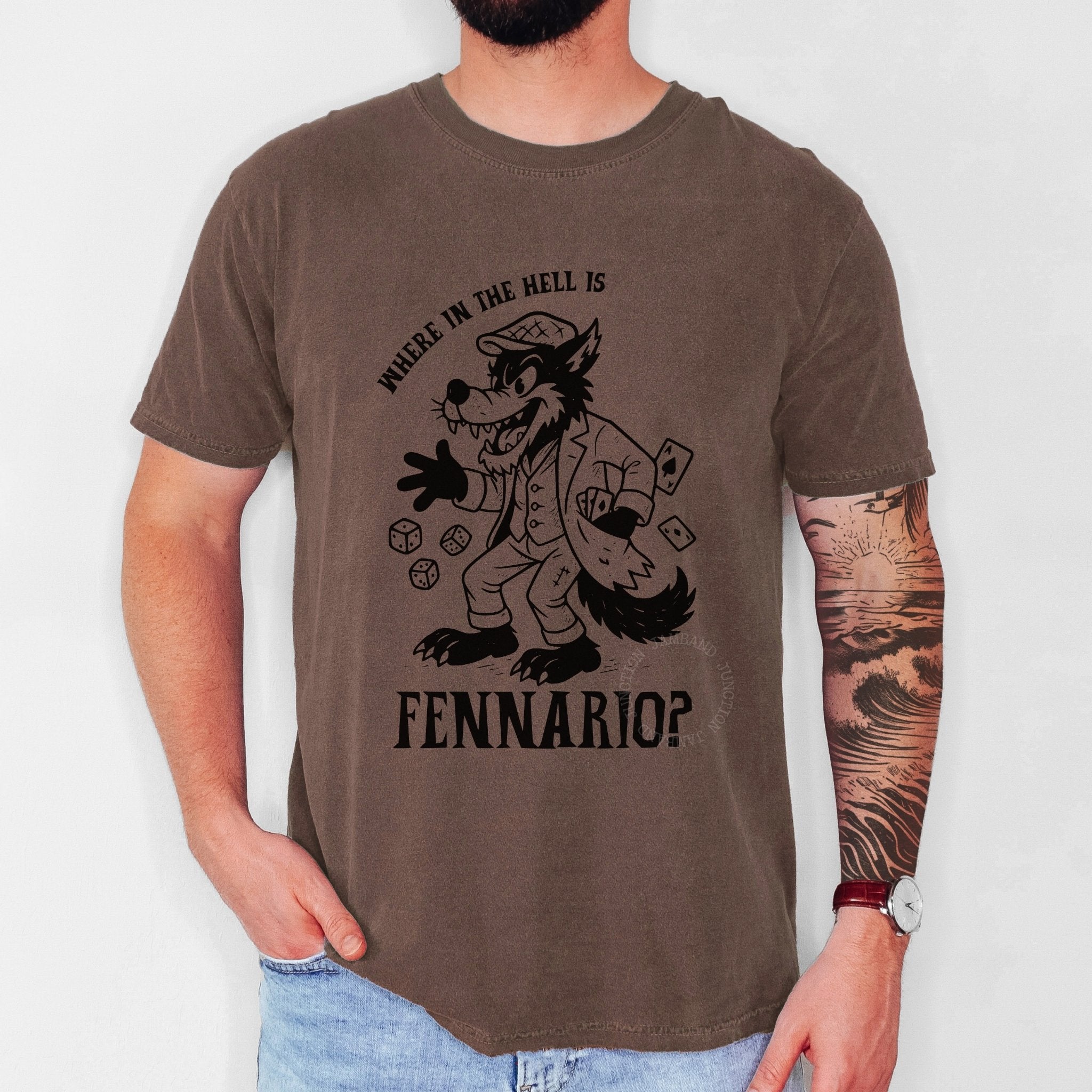 Original Dire Wolf Fennario design shirt with Deadhead aesthetic