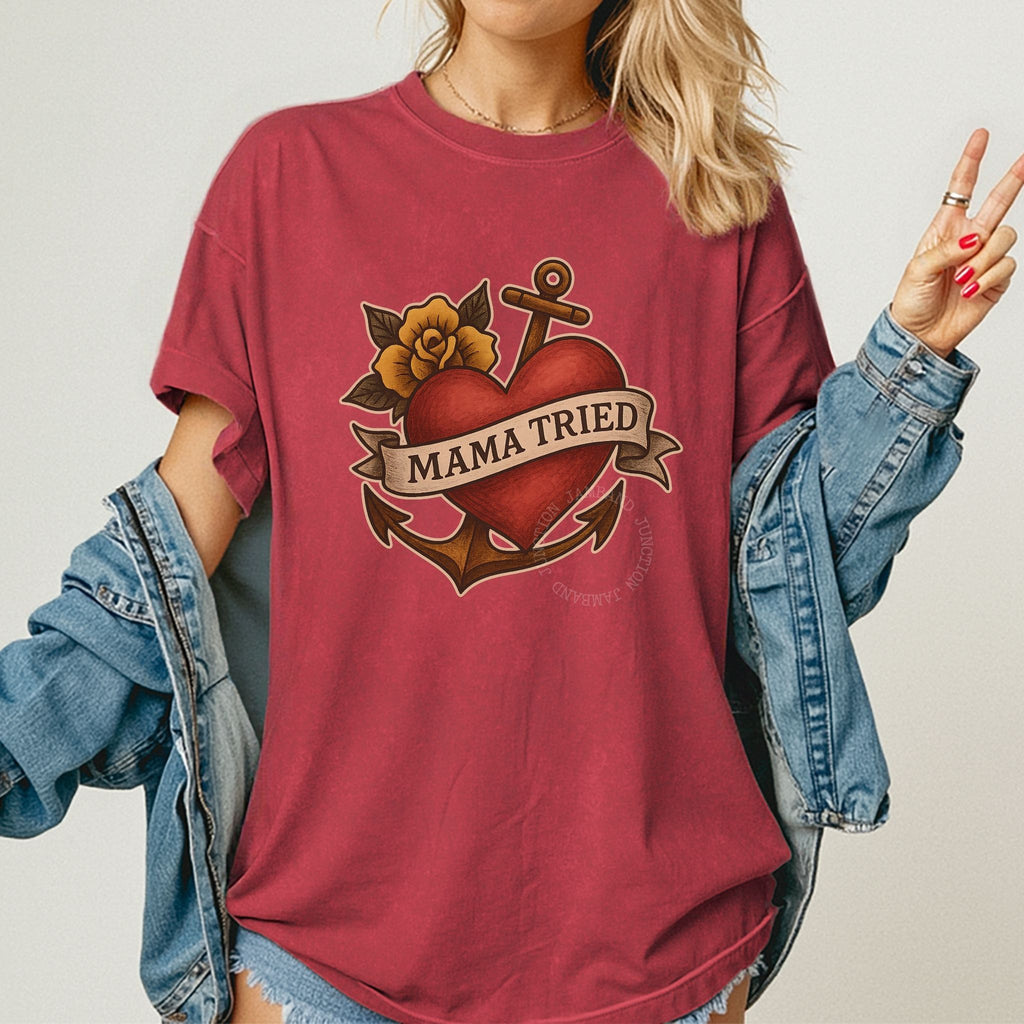 Outlaw country style Mama Tried shirt with vintage lot art