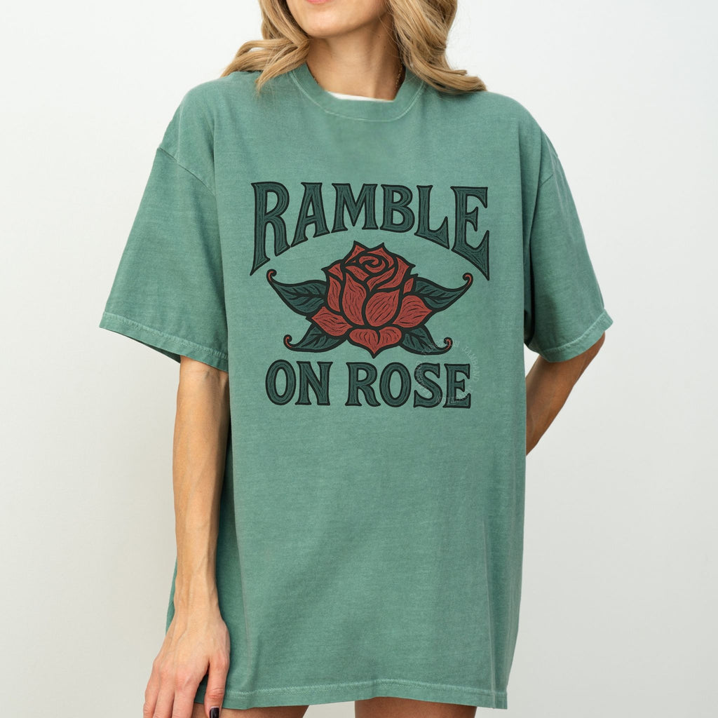 Ramble on Rose American roots music design shirt with retro feel