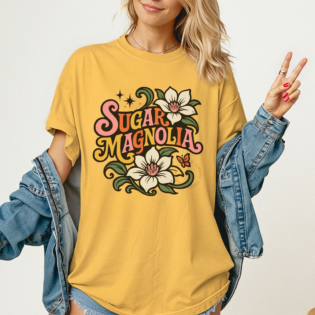 Original Sugar Magnolia design shirt with Deadhead aesthetic