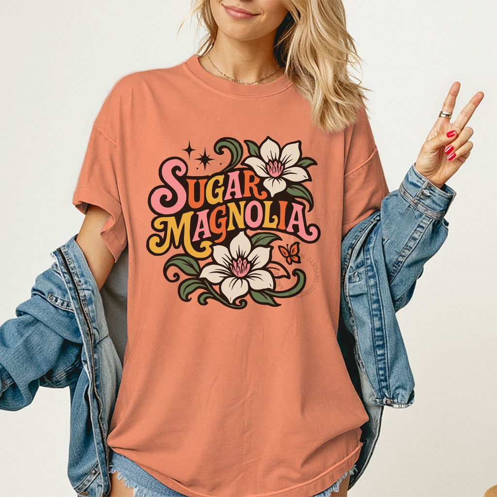 Sunshine vibe Sugar Magnolia design shirt with retro artwork