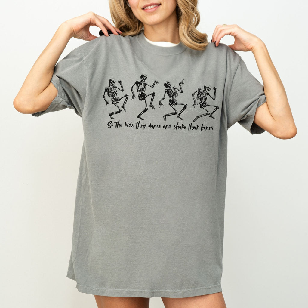 Throwing Stones dancing skeletons artwork shirt with vintage lot style