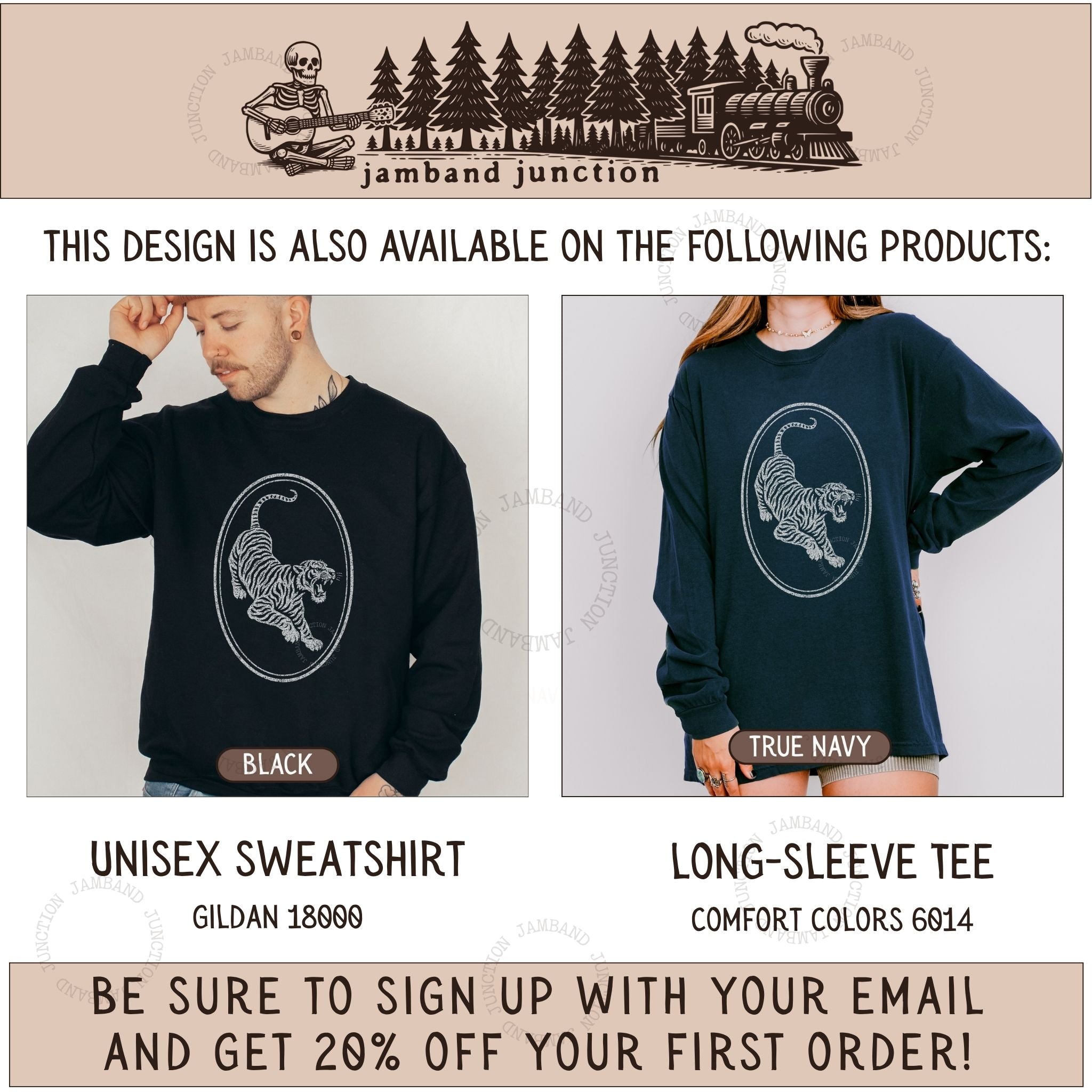 Tiger Guitar design also available on long sleeve and sweatshirt