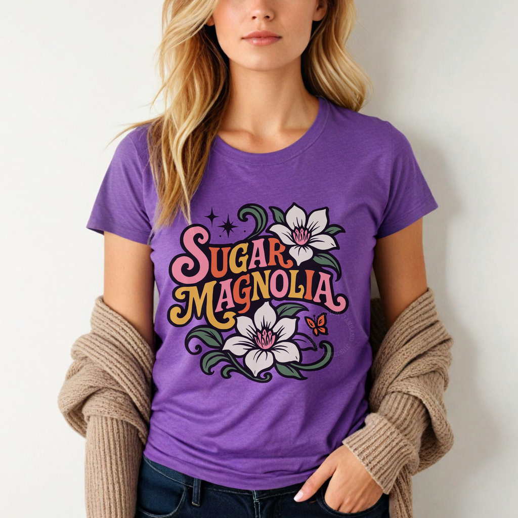 Women’s cut Sugar Magnolia t-shirt in soft pastel hues, ideal for Grateful Dead fans and collectors.