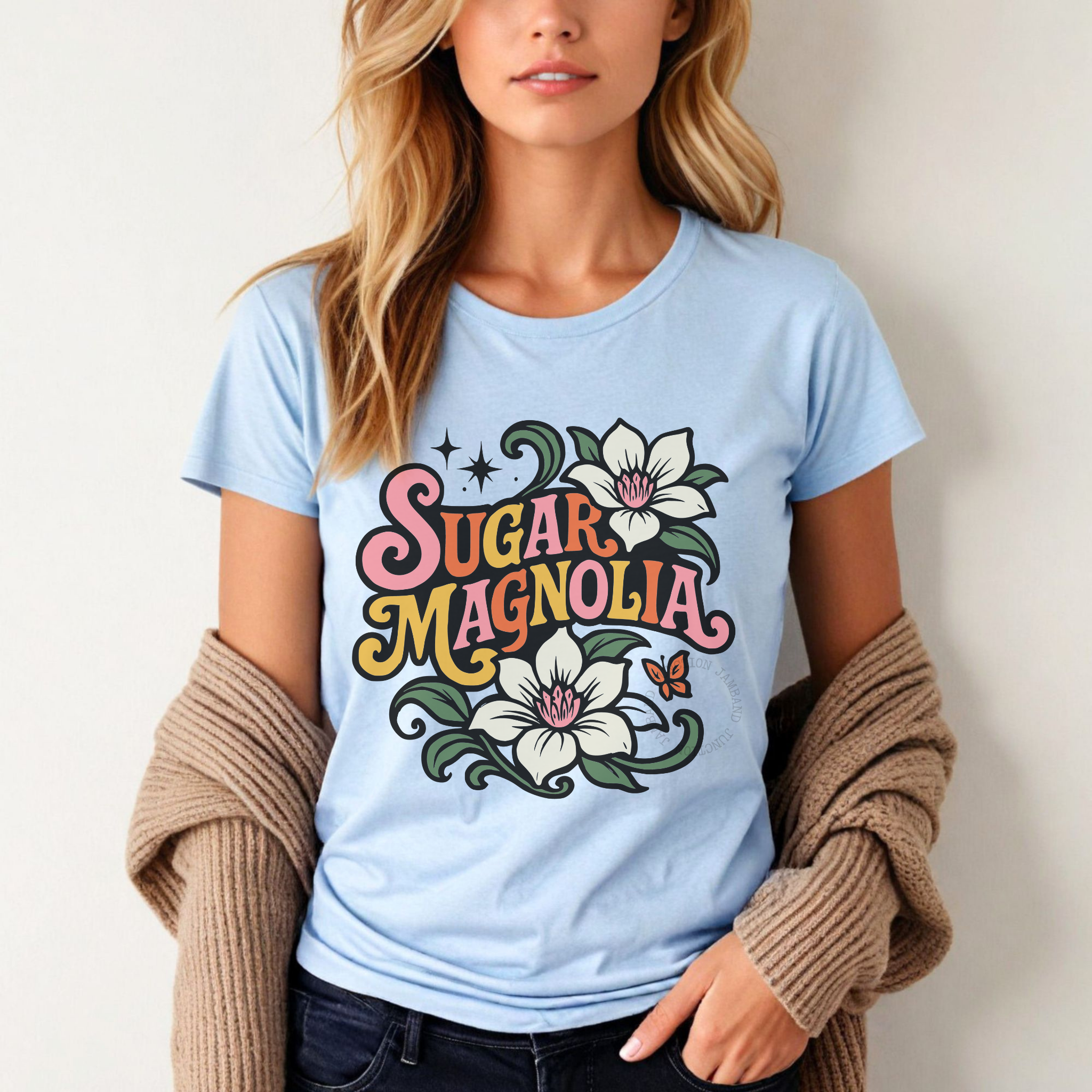 Grateful Dead Sugar Magnolia women’s t-shirt featuring blooming floral artwork on soft cotton fabric.