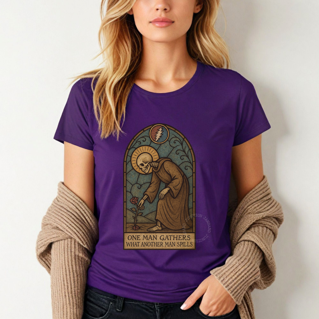 Shakedown lot style St. Stephen artwork printed on a semi-fitted Gildan women’s softstyle tee.