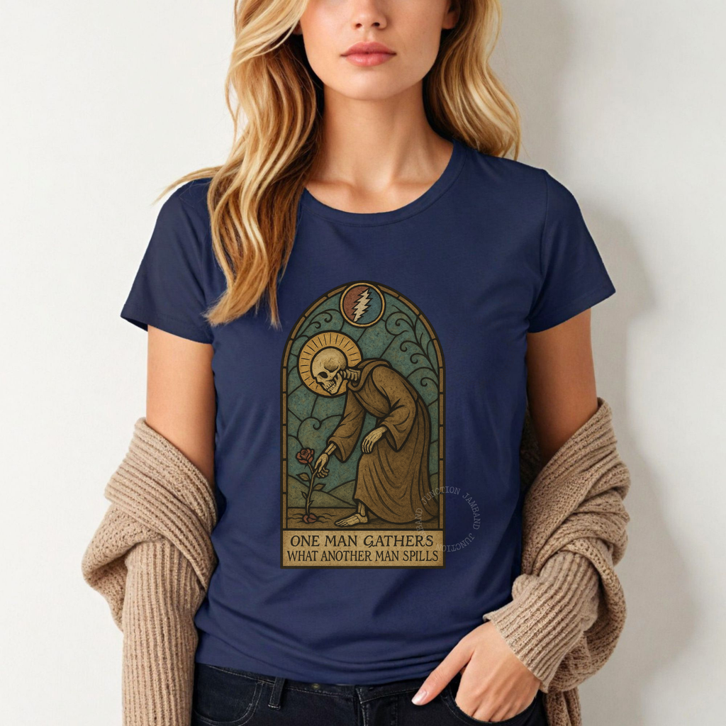 Grateful Dead women’s cut tee with mystical St. Stephen design in earthy tones and Shakedown style.