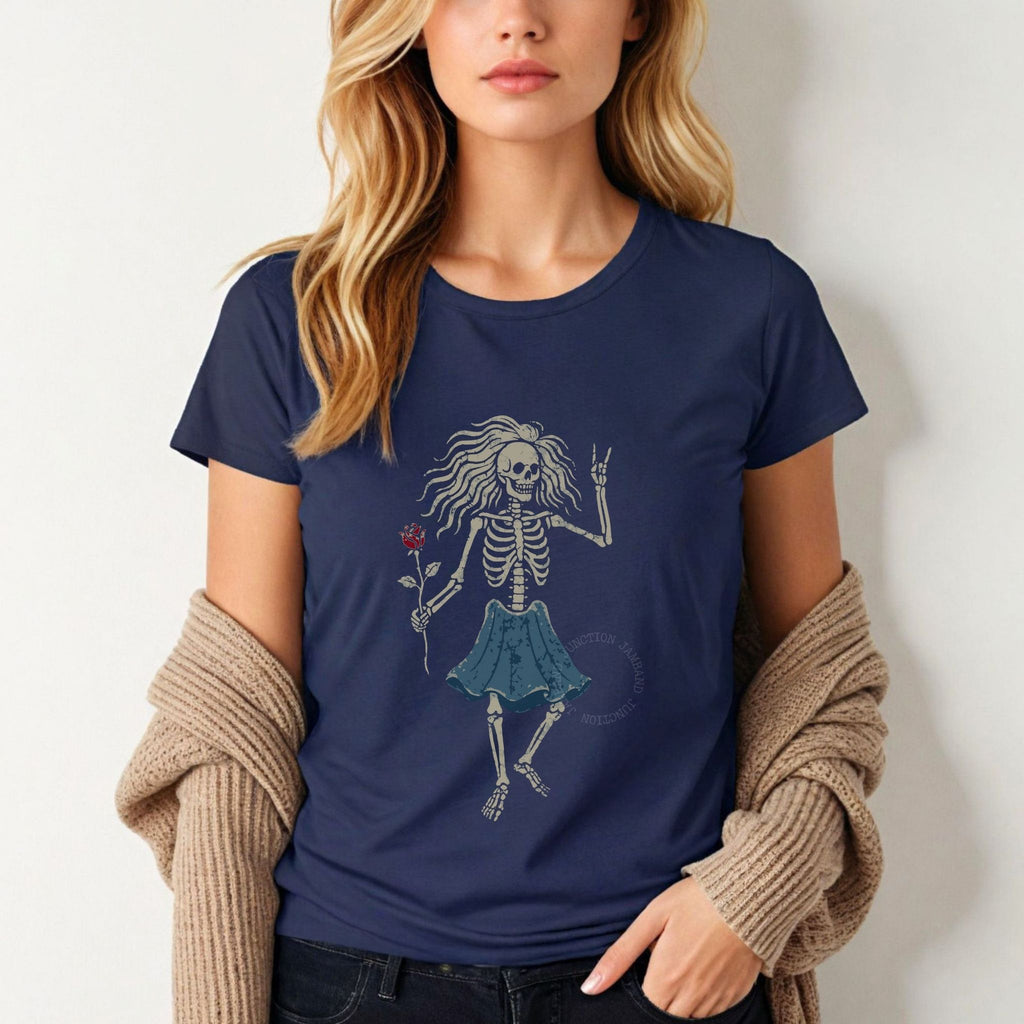 Rosebud Guitar design printed on a Gildan women’s softstyle t-shirt for Deadhead mamas and music lovers.