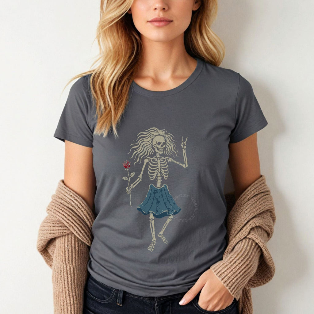 Jerry Garcia women’s cut tee with Rosebud guitar design inspired by his soulful spirit and Shakedown style.