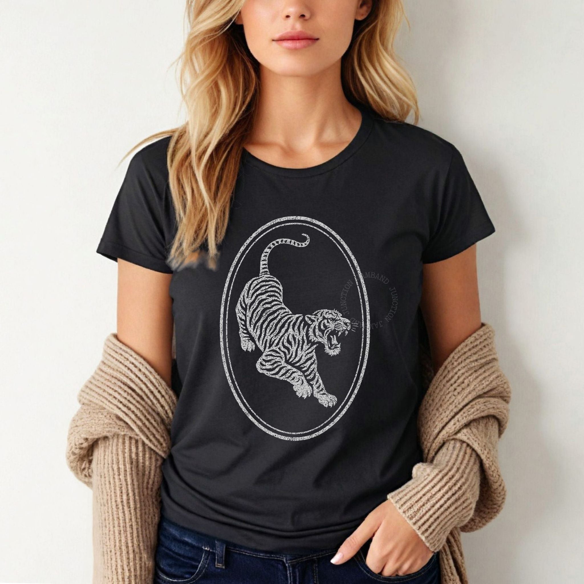 Tiger Guitar women’s t-shirt featuring soulful jam band design on soft cotton fabric for Deadhead mamas.