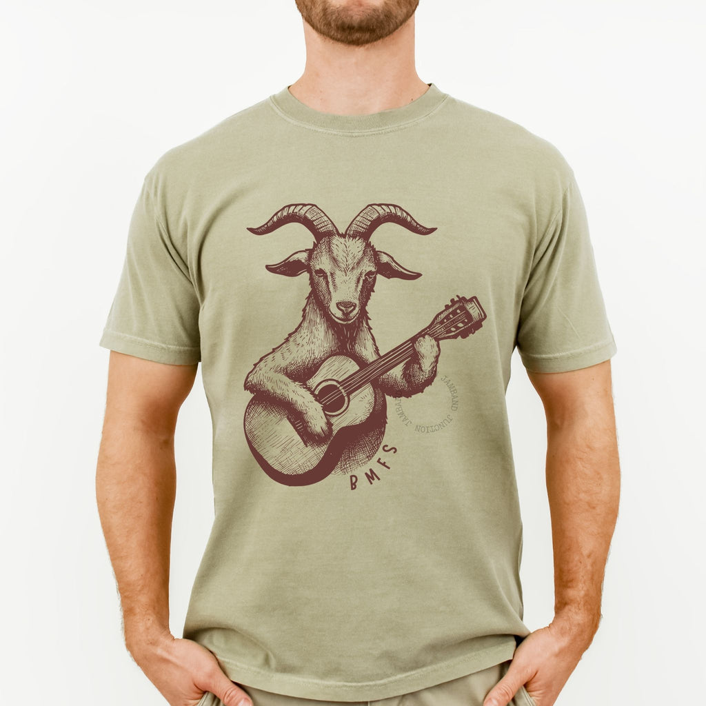 Goat and Guitar t-shirt, ideal for Billy Strings fans who love expressive jam-style art.