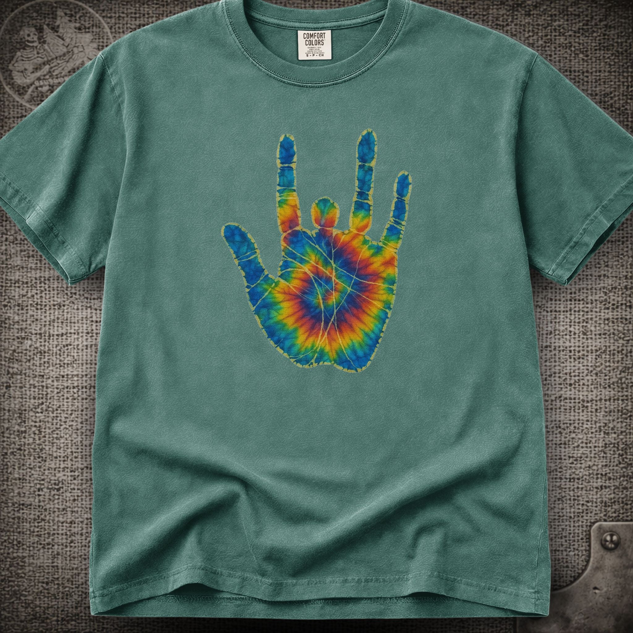 Jerry Garcia Hand | Jerry's Tie-Dye Handprint Shakedown Lot Style T-Shirt