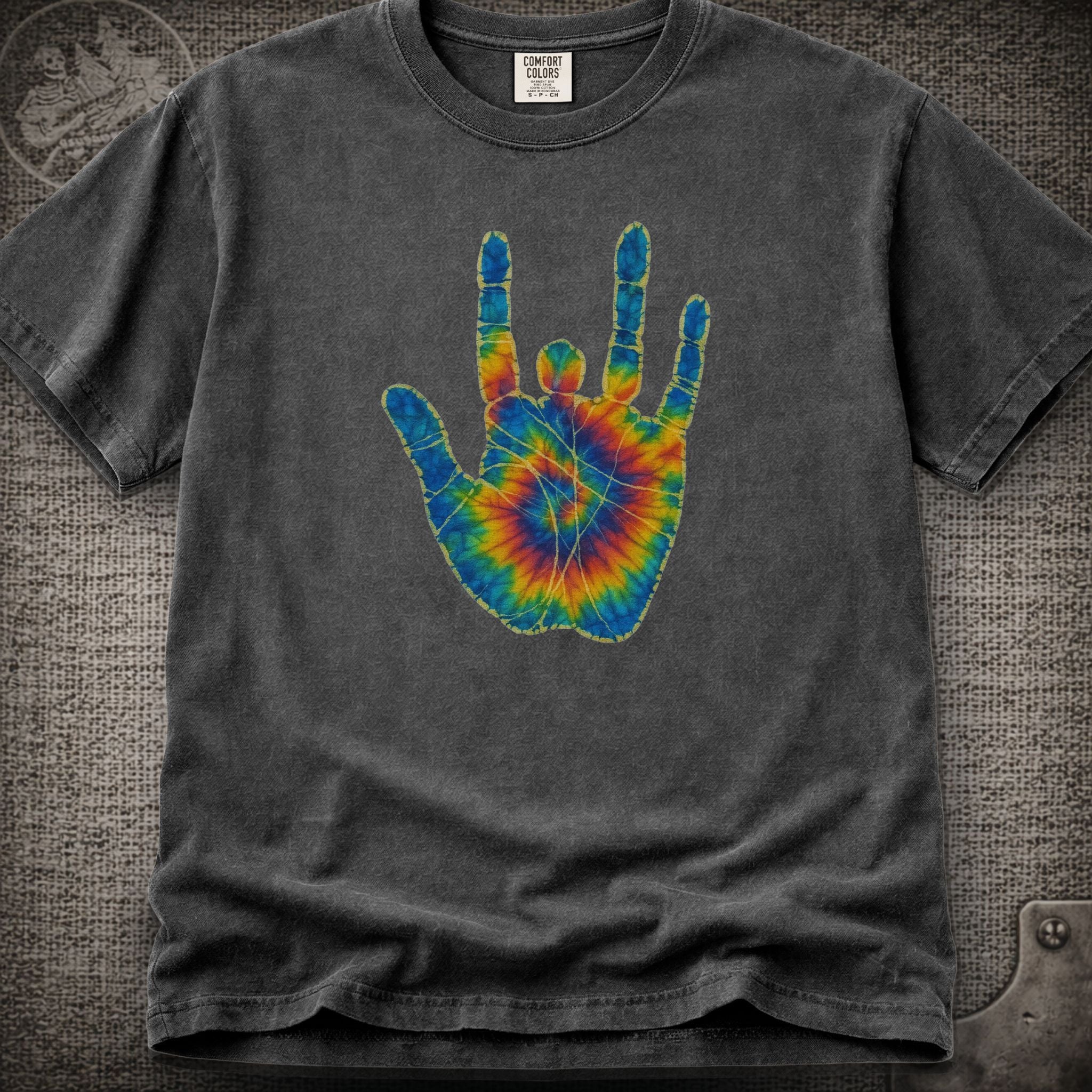 Jerry Garcia Hand | Jerry's Tie-Dye Handprint Shakedown Lot Style T-Shirt