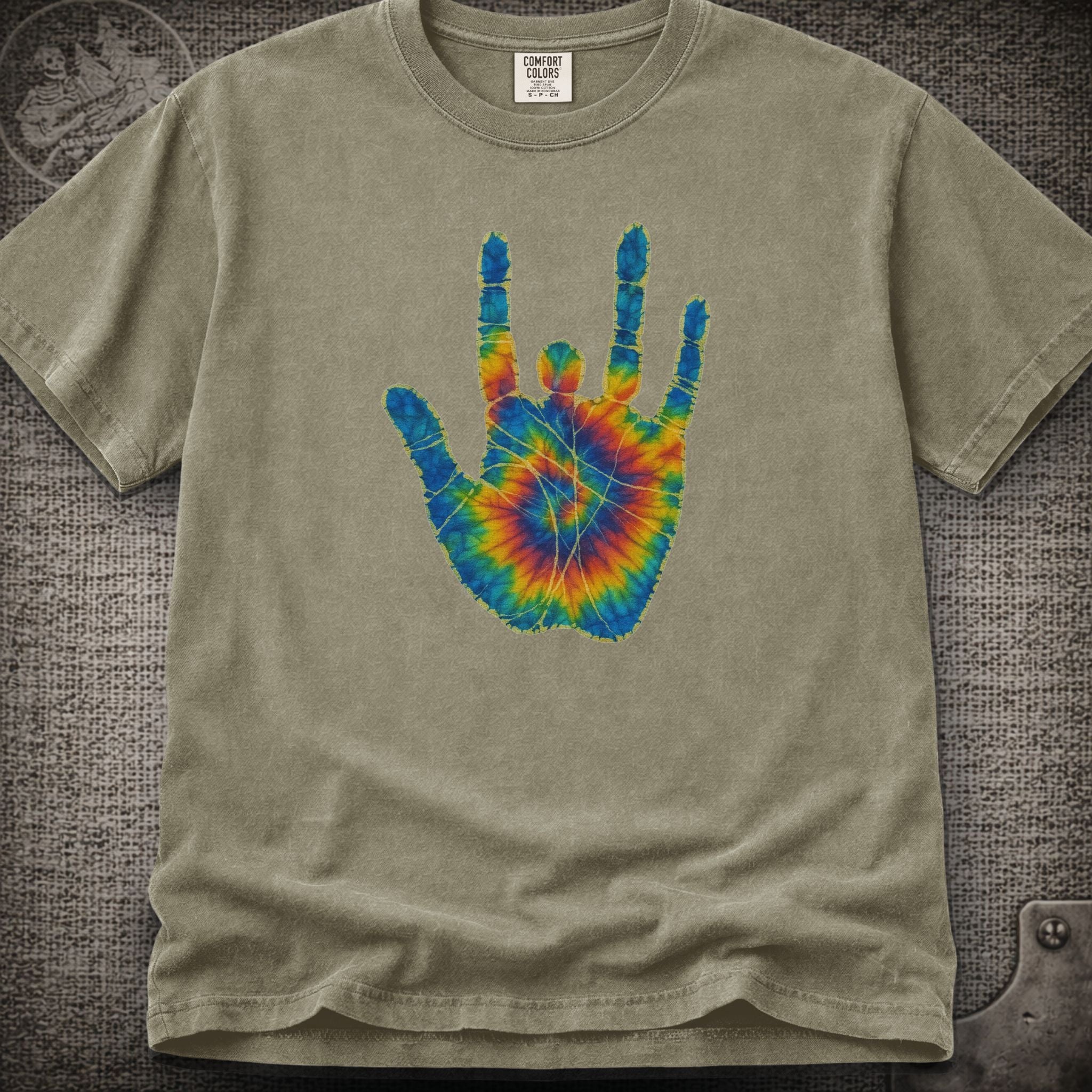 Jerry Garcia Hand | Jerry's Tie-Dye Handprint Shakedown Lot Style T-Shirt