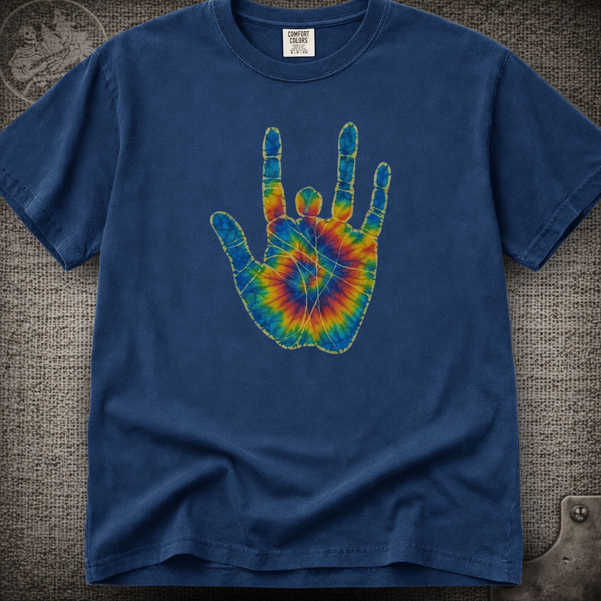 Jerry Garcia Hand | Jerry's Tie-Dye Handprint Shakedown Lot Style T-Shirt