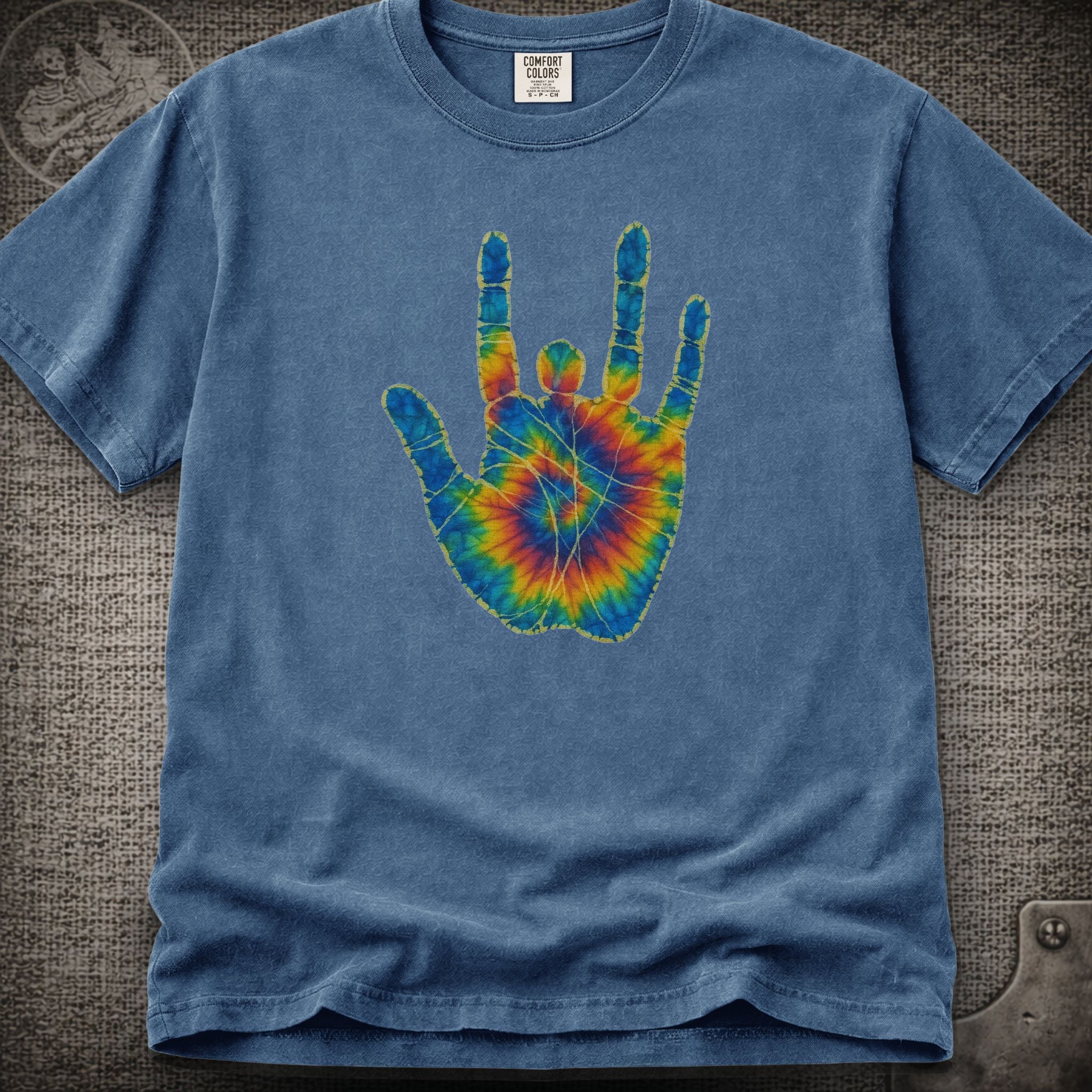Jerry Garcia Hand | Jerry's Tie-Dye Handprint Shakedown Lot Style T-Shirt