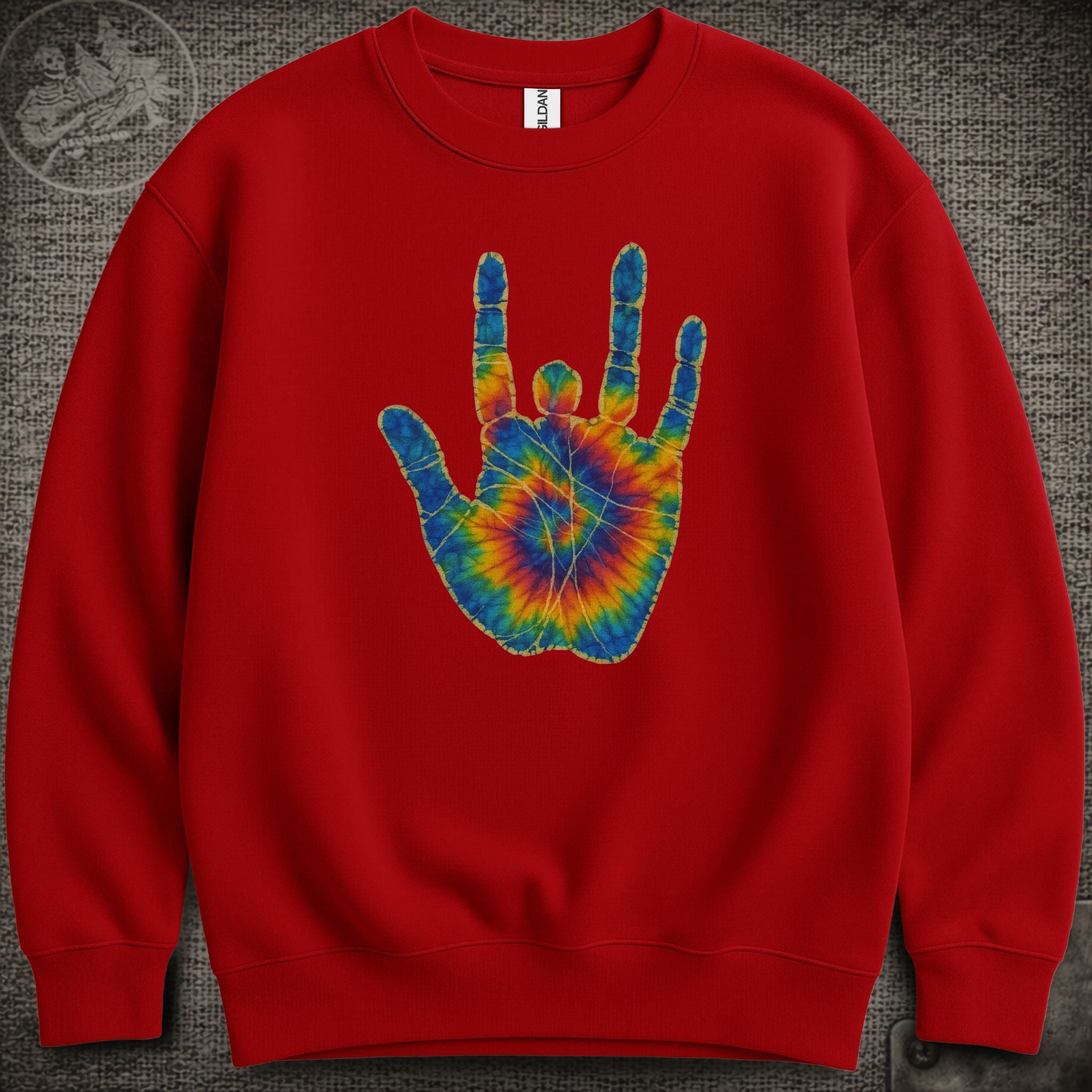 Jerry Garcia Hand | Jerry's Tie-Dye Handprint Shakedown Lot Style Crewneck Sweatshirt