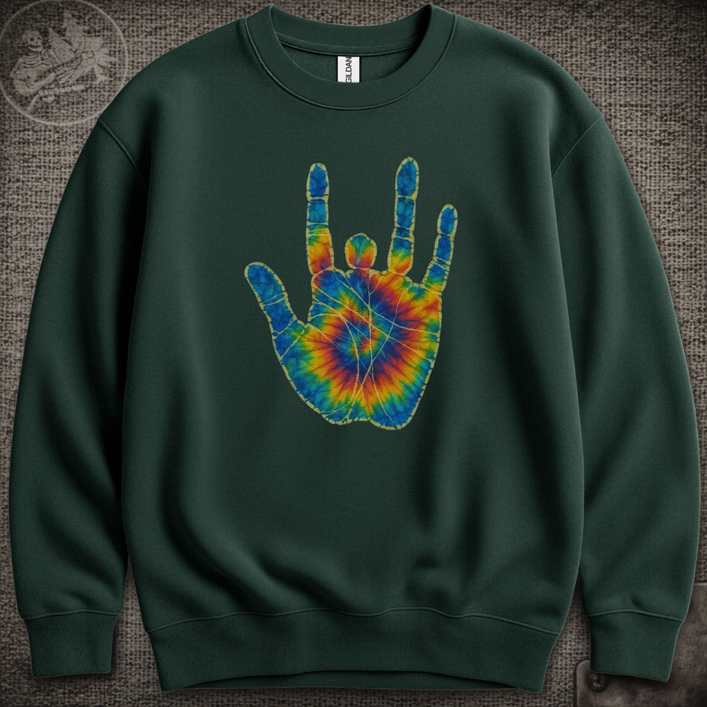 Jerry Garcia Hand | Jerry's Tie-Dye Handprint Shakedown Lot Style Crewneck Sweatshirt