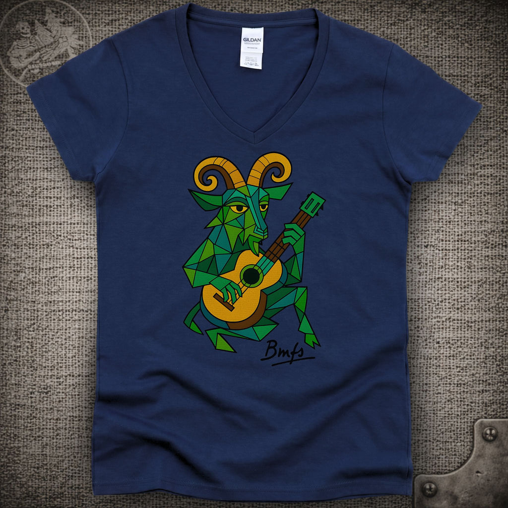 Cubist Goat with Guitar | Billy Strings Shakedown Lot Style Ladies V-Neck Tee