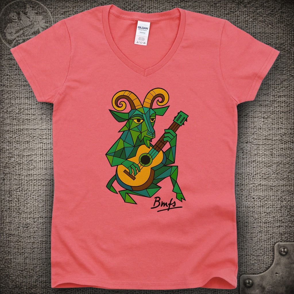 Cubist Goat with Guitar | Billy Strings Shakedown Lot Style Ladies V-Neck Tee