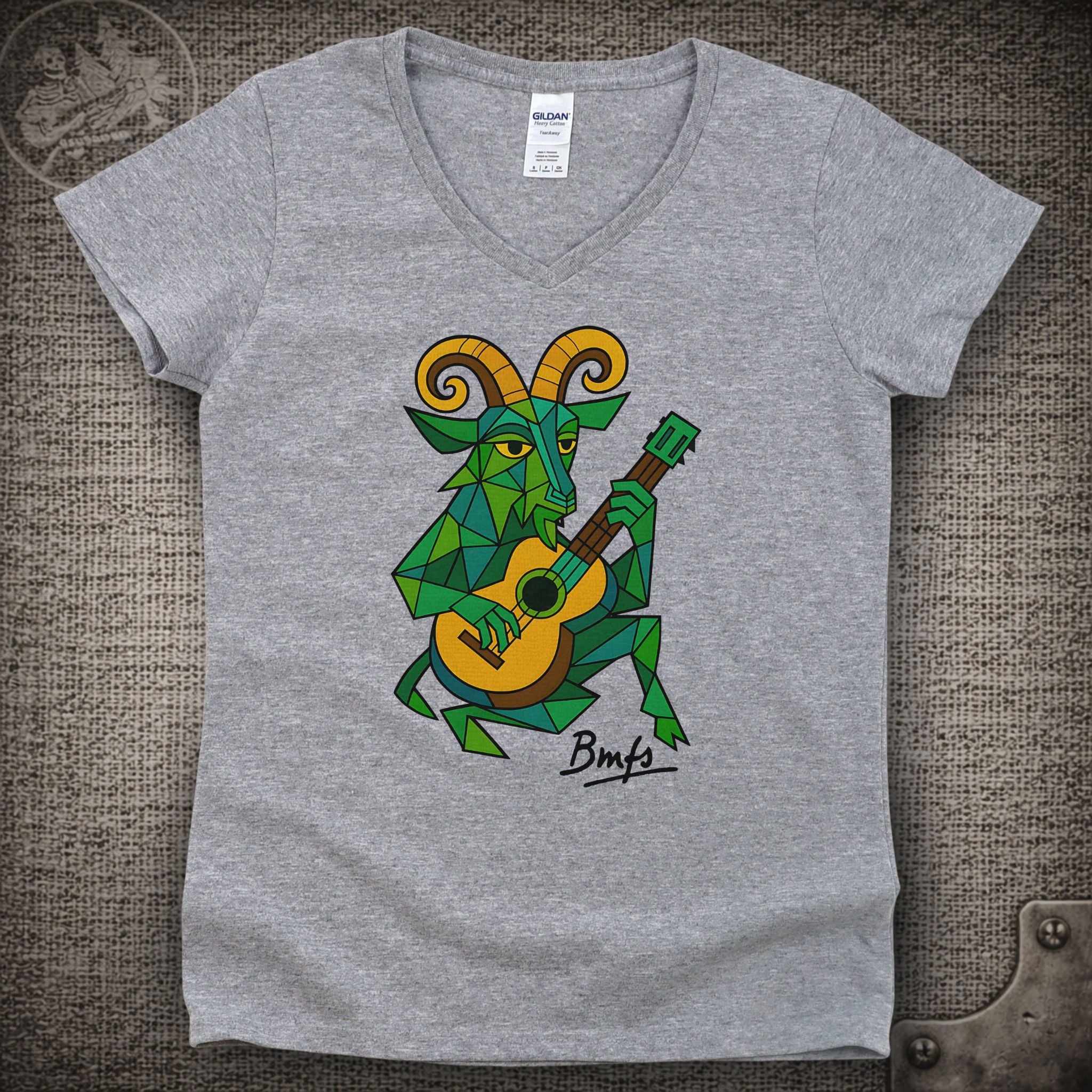 Cubist Goat with Guitar | Billy Strings Shakedown Lot Style Ladies V-Neck Tee