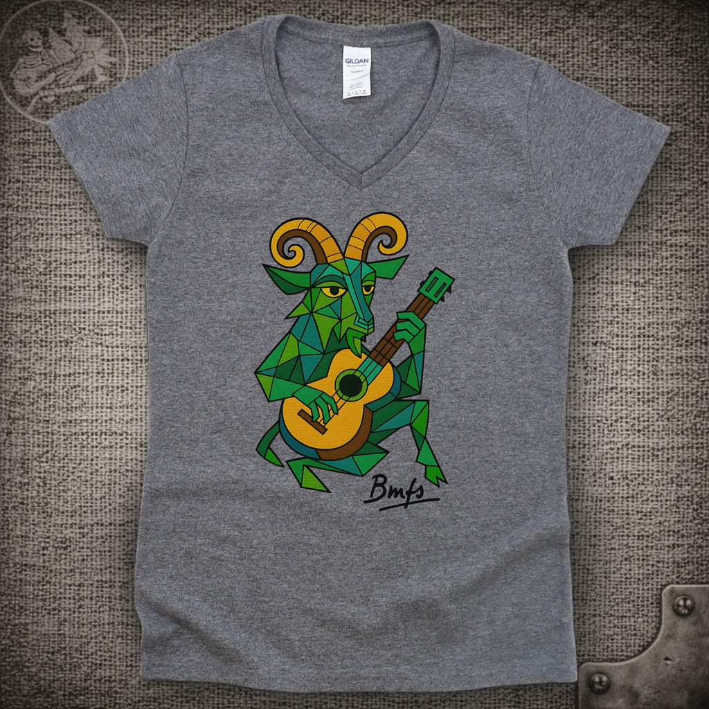 Cubist Goat with Guitar | Billy Strings Shakedown Lot Style Ladies V-Neck Tee