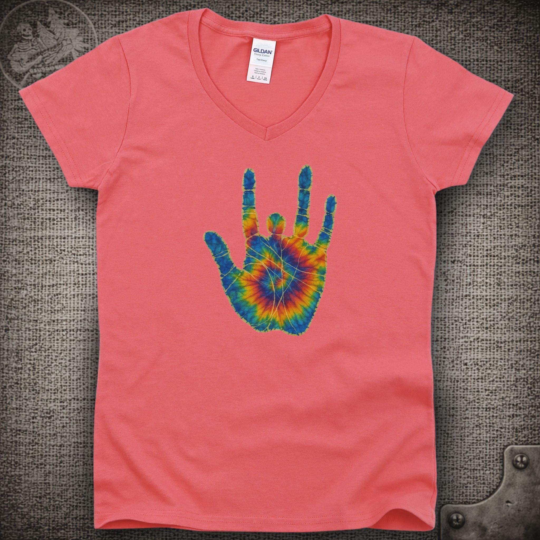 Jerry Garcia Hand | Jerry's Tie-Dye Handprint Shakedown Lot Style Ladies V-Neck Tee