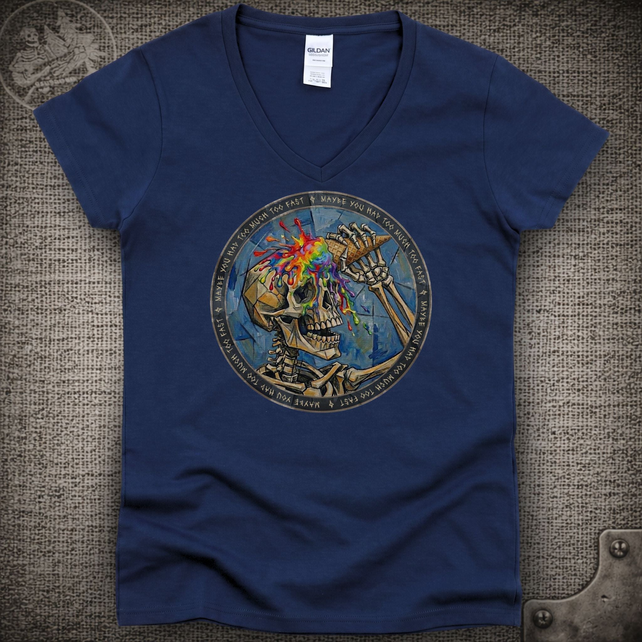 Ice Cream Skeleton | Grateful Dead Shakedown Street Style Ladies V-Neck Tee
