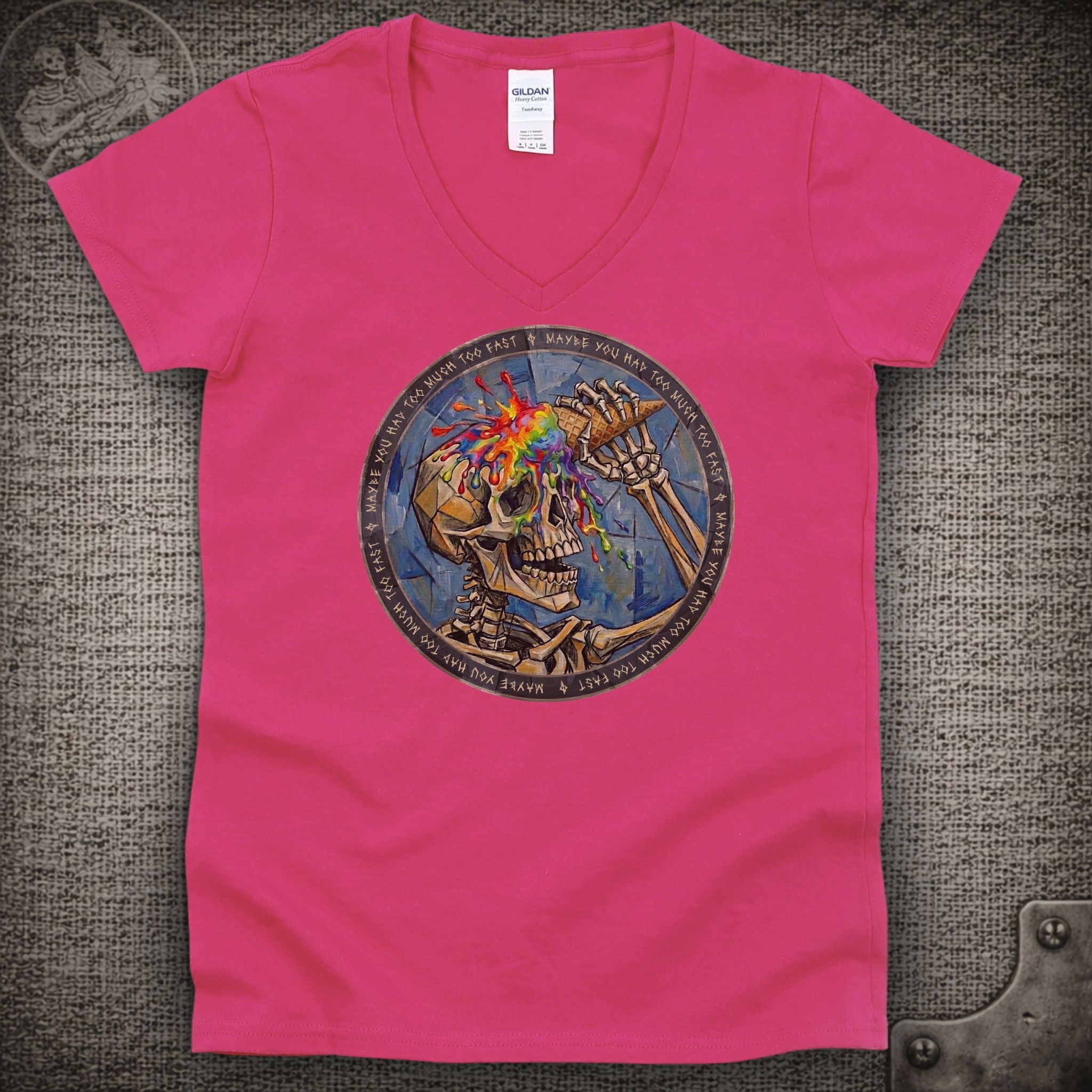Ice Cream Skeleton | Grateful Dead Shakedown Street Style Ladies V-Neck Tee