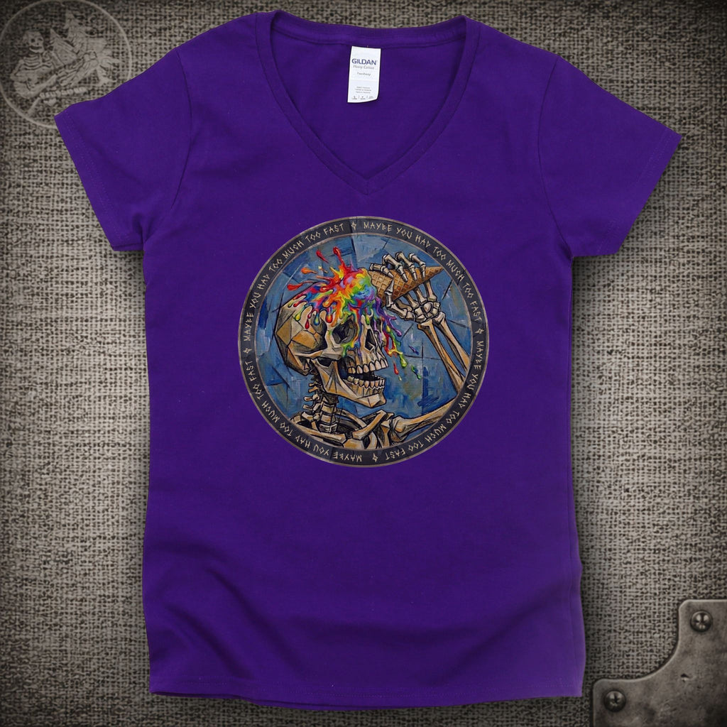Ice Cream Skeleton | Grateful Dead Shakedown Street Style Ladies V-Neck Tee