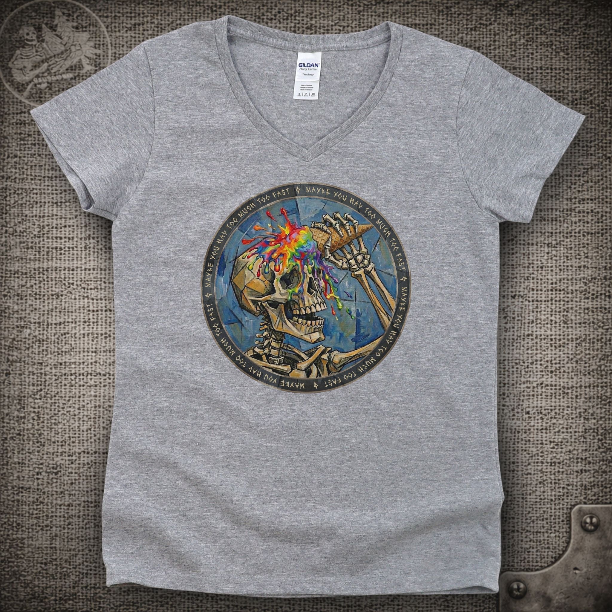 Ice Cream Skeleton | Grateful Dead Shakedown Street Style Ladies V-Neck Tee