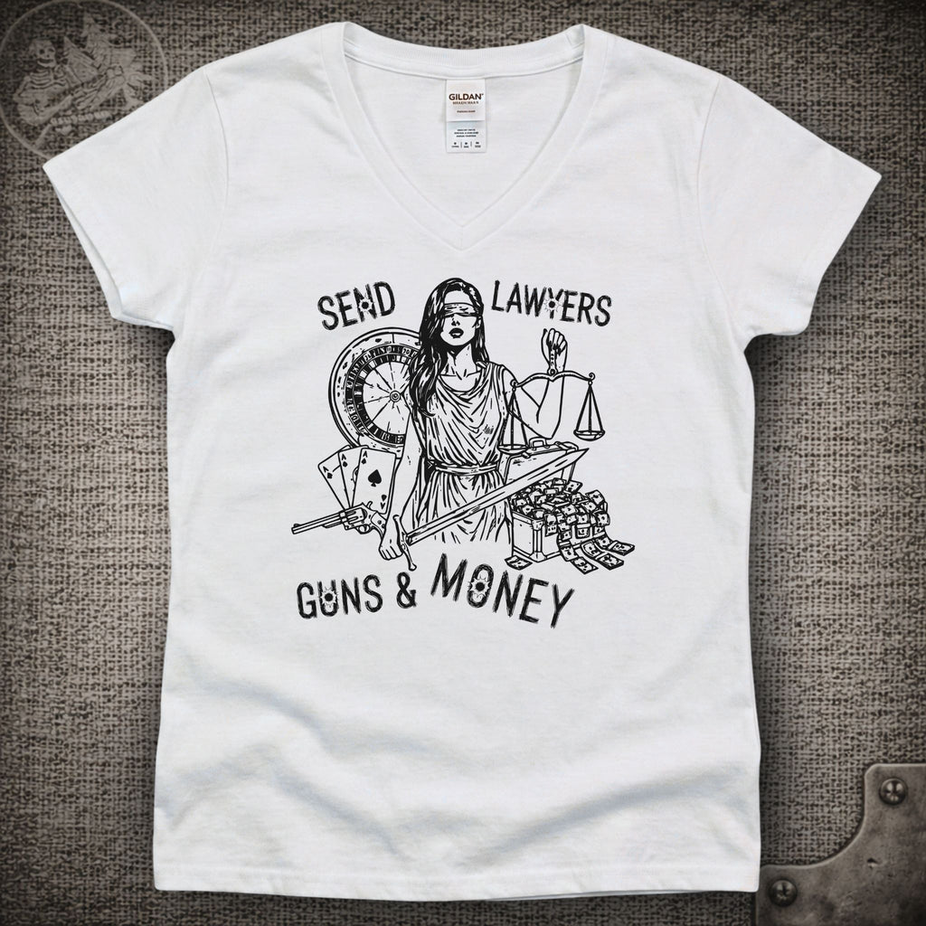 Lawyers Guns and Money | Warren Zevon | Widespread Panic Shakedown Lot Style Ladies V-Neck Tee