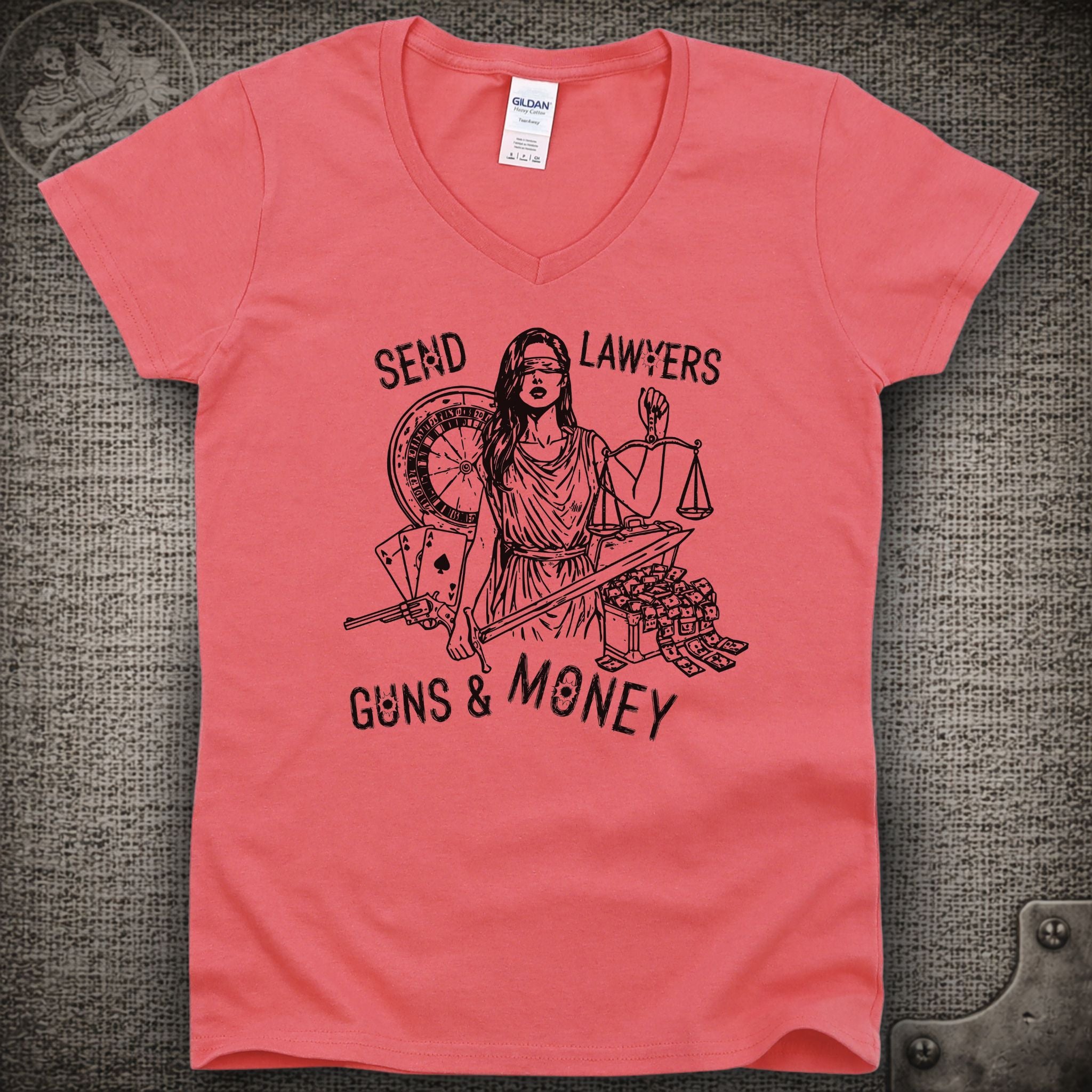 Lawyers Guns and Money | Warren Zevon | Widespread Panic Shakedown Lot Style Ladies V-Neck Tee