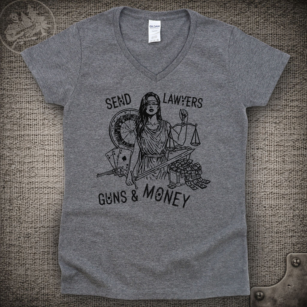 Lawyers Guns and Money | Warren Zevon | Widespread Panic Shakedown Lot Style Ladies V-Neck Tee