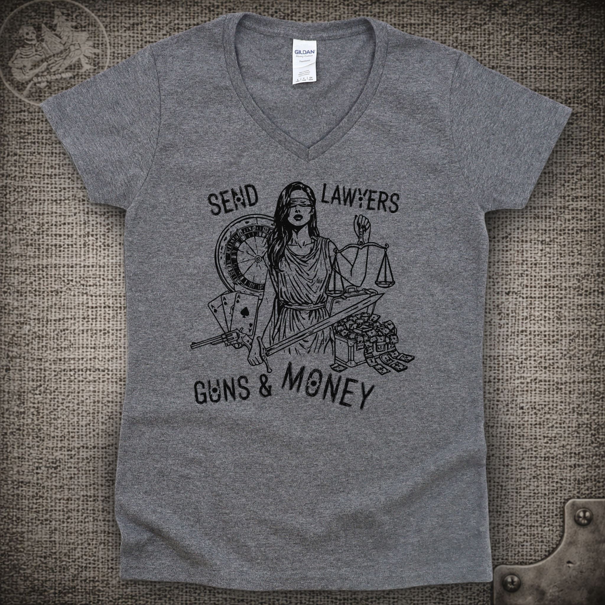 Lawyers Guns and Money | Warren Zevon | Widespread Panic Shakedown Lot Style Ladies V-Neck Tee