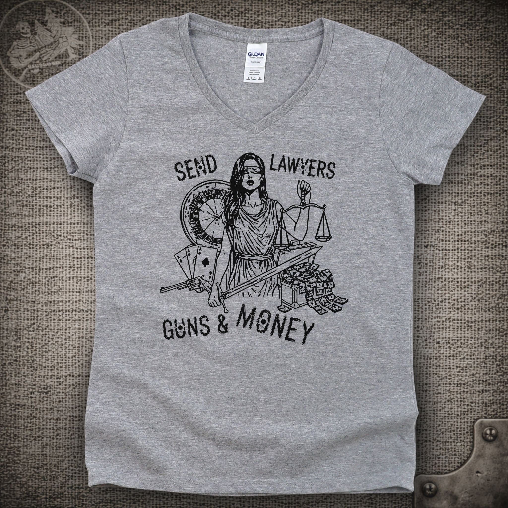Lawyers Guns and Money | Warren Zevon | Widespread Panic Shakedown Lot Style Ladies V-Neck Tee