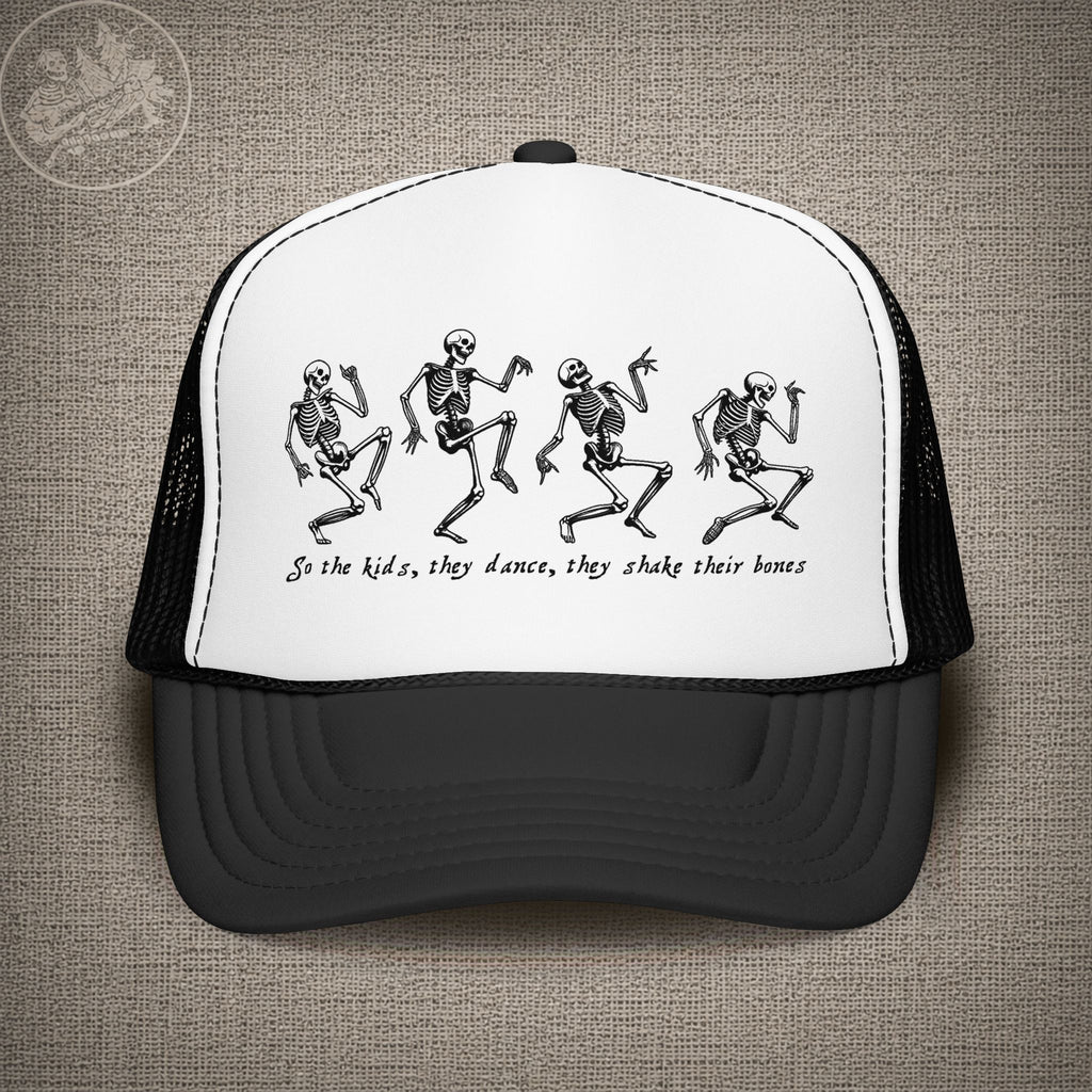Throwing Stones | Grateful Dead Dancing Skeletons Shakedown Lot Style Trucker Hat