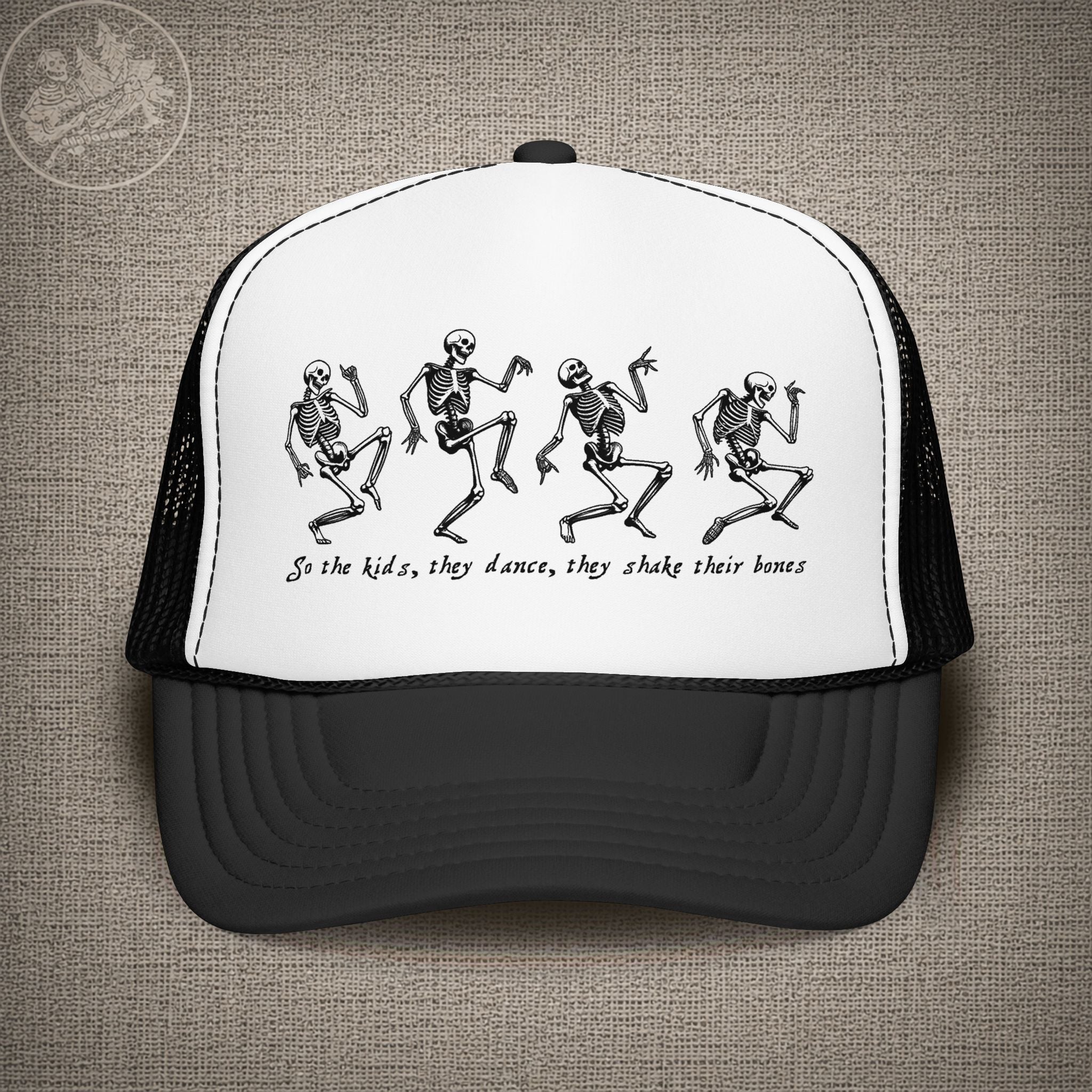 Throwing Stones | Grateful Dead Dancing Skeletons Shakedown Lot Style Trucker Hat