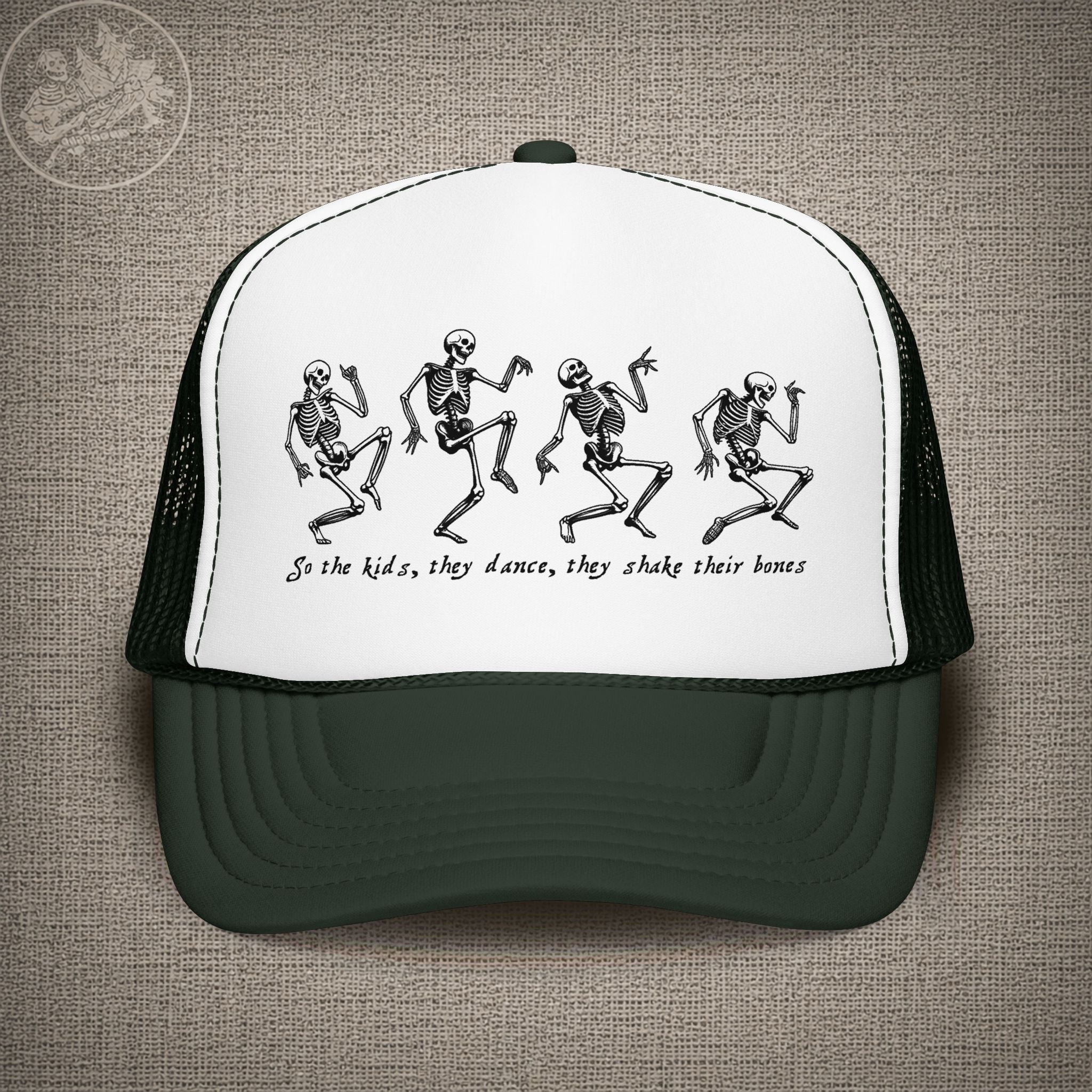 Throwing Stones | Grateful Dead Dancing Skeletons Shakedown Lot Style Trucker Hat
