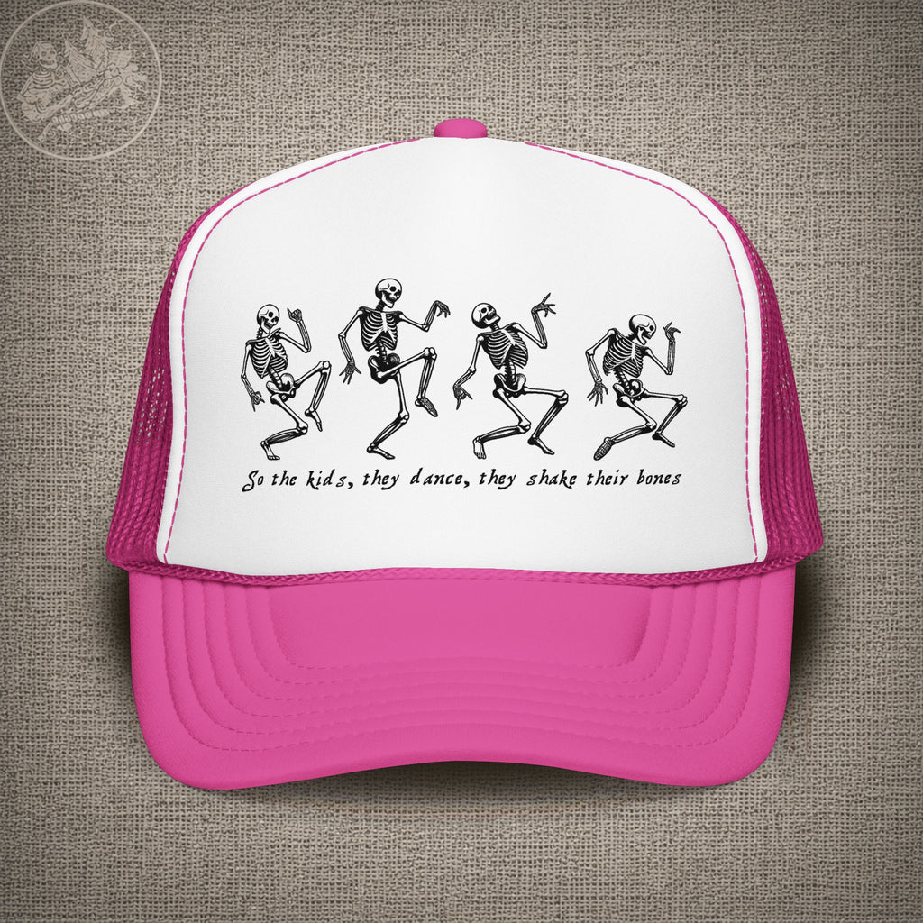 Throwing Stones | Grateful Dead Dancing Skeletons Shakedown Lot Style Trucker Hat
