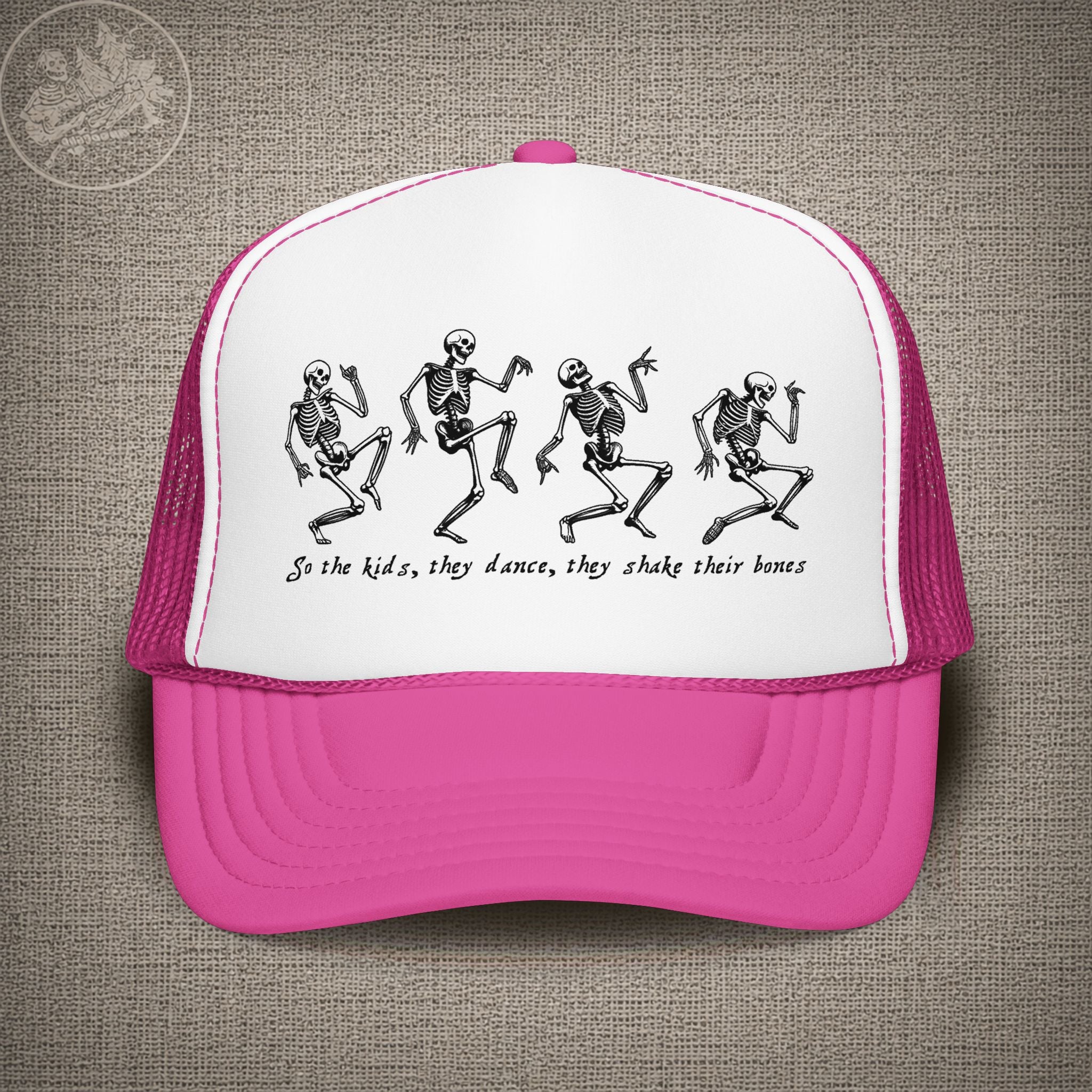 Throwing Stones | Grateful Dead Dancing Skeletons Shakedown Lot Style Trucker Hat
