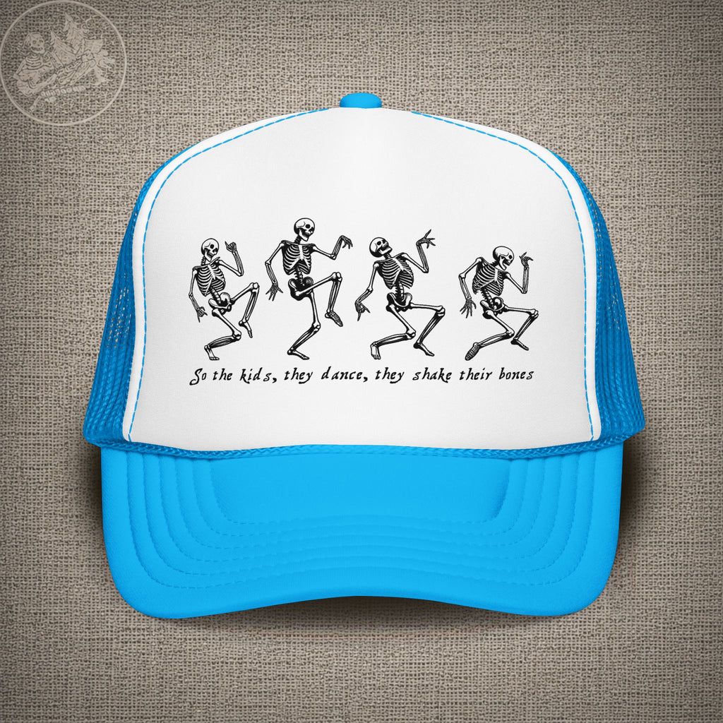 Throwing Stones | Grateful Dead Dancing Skeletons Shakedown Lot Style Trucker Hat