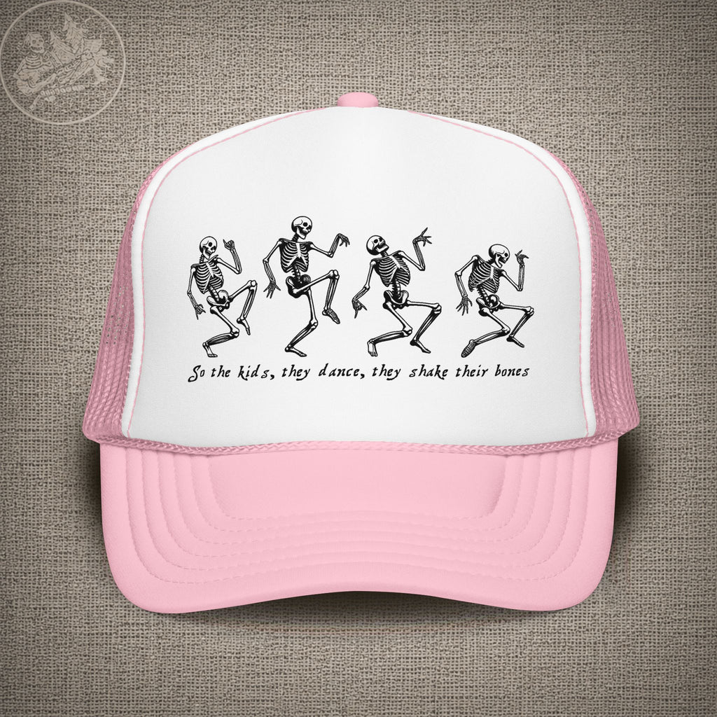 Throwing Stones | Grateful Dead Dancing Skeletons Shakedown Lot Style Trucker Hat
