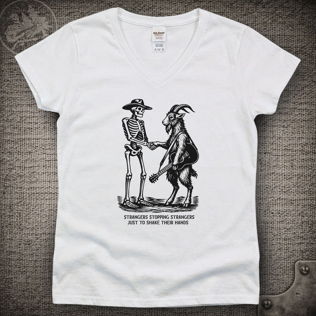 Strangers Stopping Strangers | Grateful Dead and Billy Strings Mashup Shakedown Lot Style Ladies V-Neck Tee