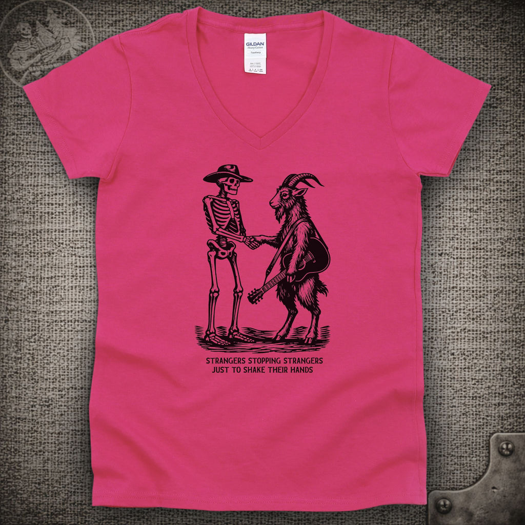 Strangers Stopping Strangers | Grateful Dead and Billy Strings Mashup Shakedown Lot Style Ladies V-Neck Tee