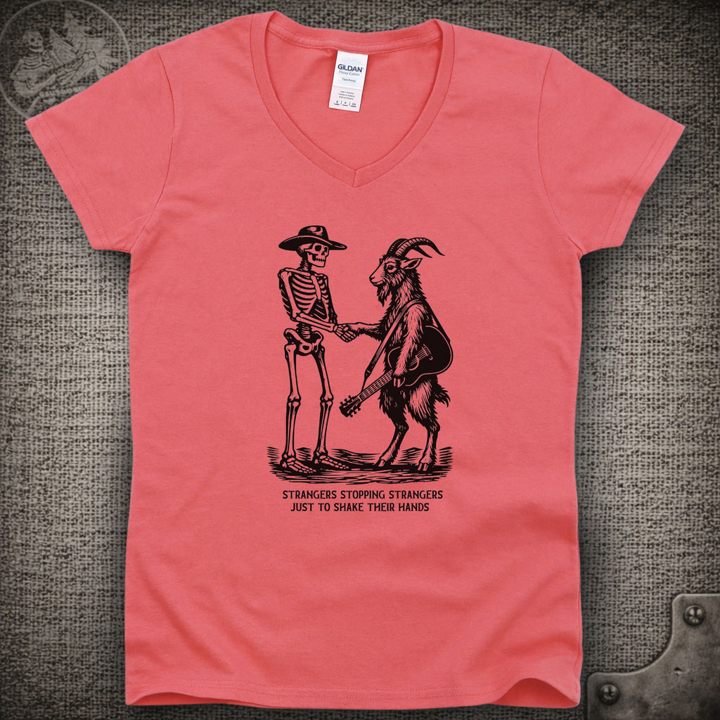 Strangers Stopping Strangers | Grateful Dead and Billy Strings Mashup Shakedown Lot Style Ladies V-Neck Tee